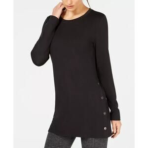 Ideology Women’s Long Sleeve Crew Neck Side-Snap Casual Tunic Top Size L Black‎
